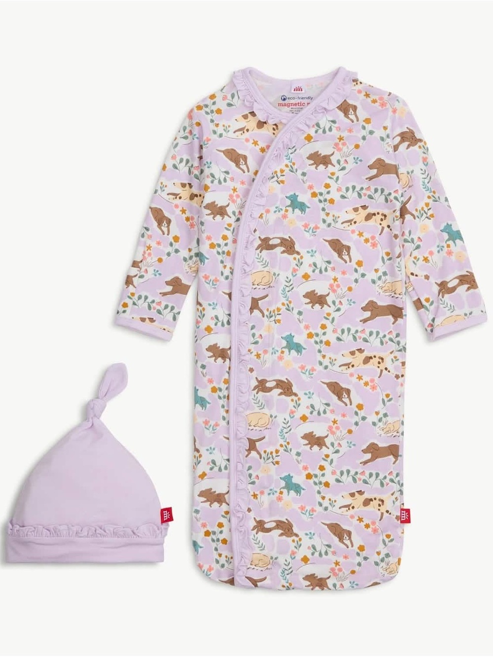 Magnetic Me Magnetic Gown & Hat Set with Ruffle 🐶💜 Dog Print Girl Newborn - 3 mo